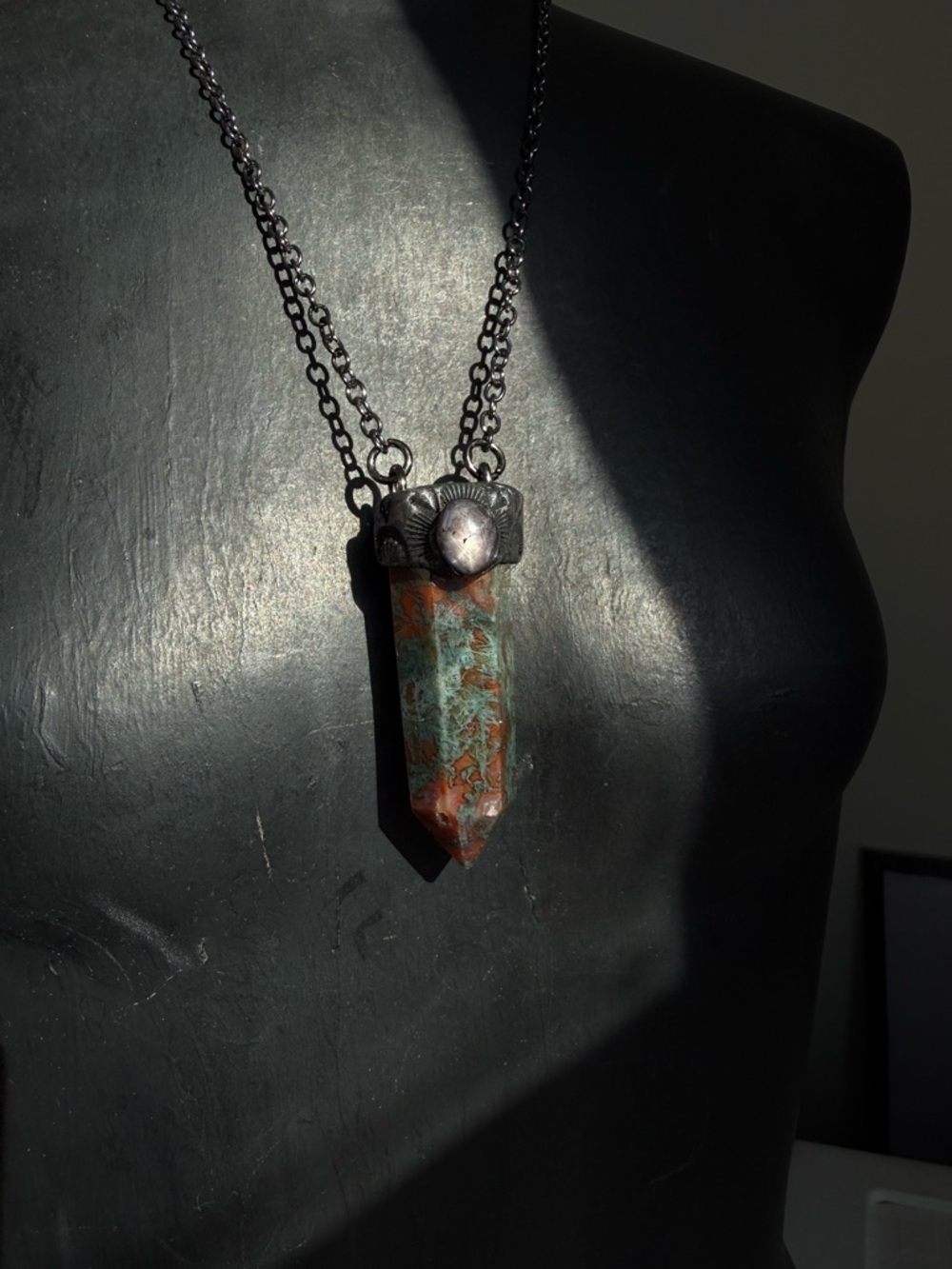 Red moss agate and star ruby crystal necklace pendant talisman  chunky jewelry